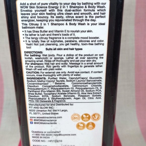 WOW Skin Science Energy 2-in-1 Shampoo & Body Wash For Men - Picture 8 of 11